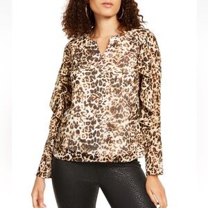 Rockwood Street Leopard Blouse 3X | Lace Back Detail Split Neck Tunic Top
